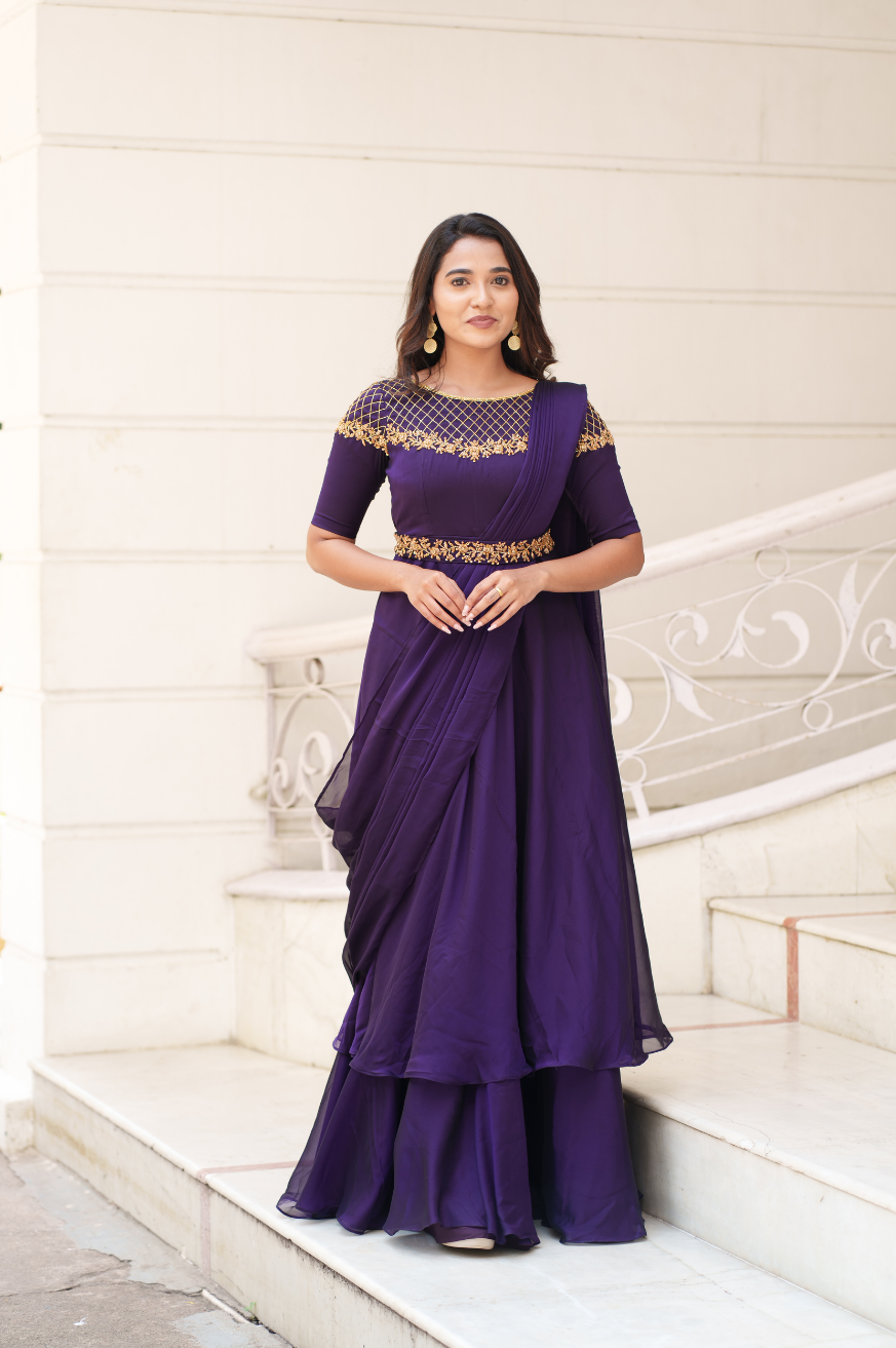 Tanvi-drape gown