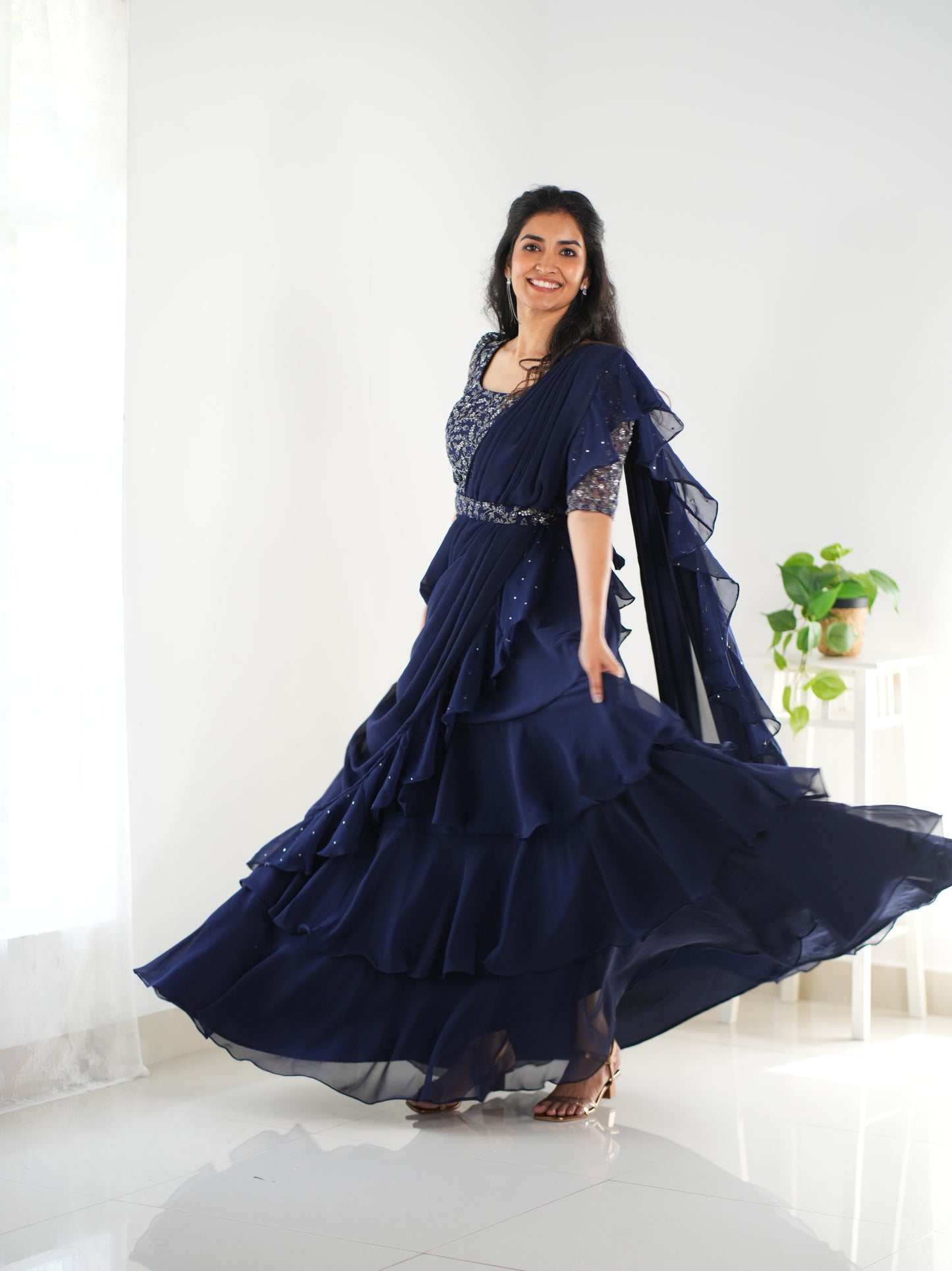 Navy blue layered choli set