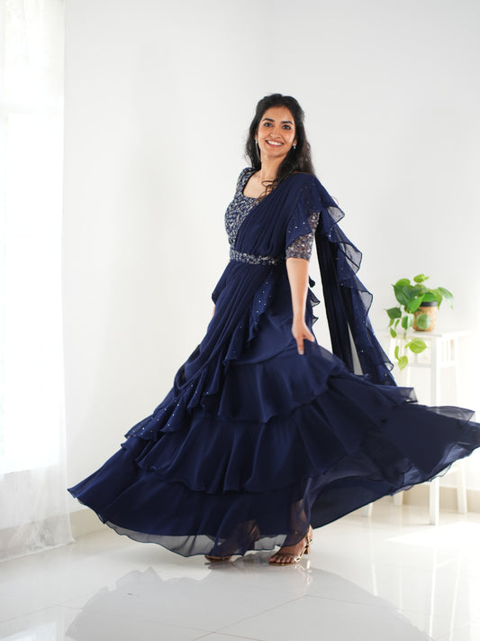 Navy blue layered choli set