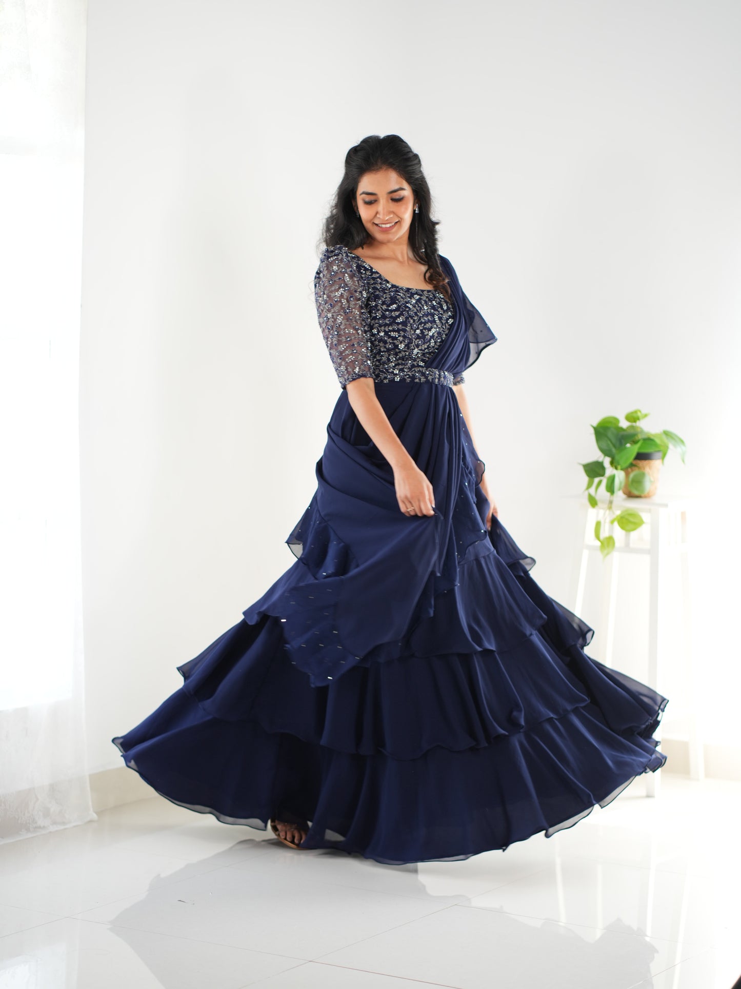 Navy blue layered choli set