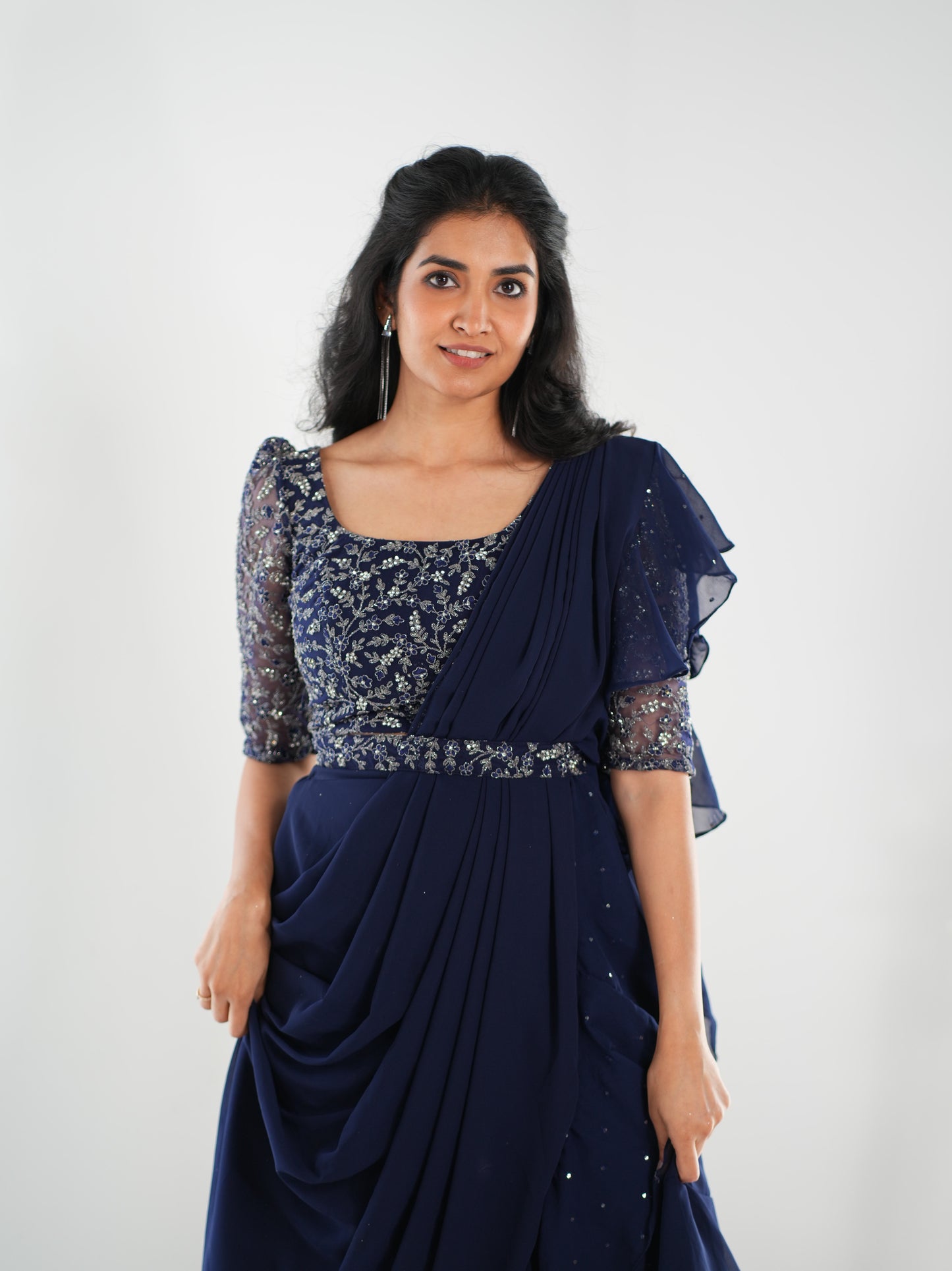 Navy blue layered choli set