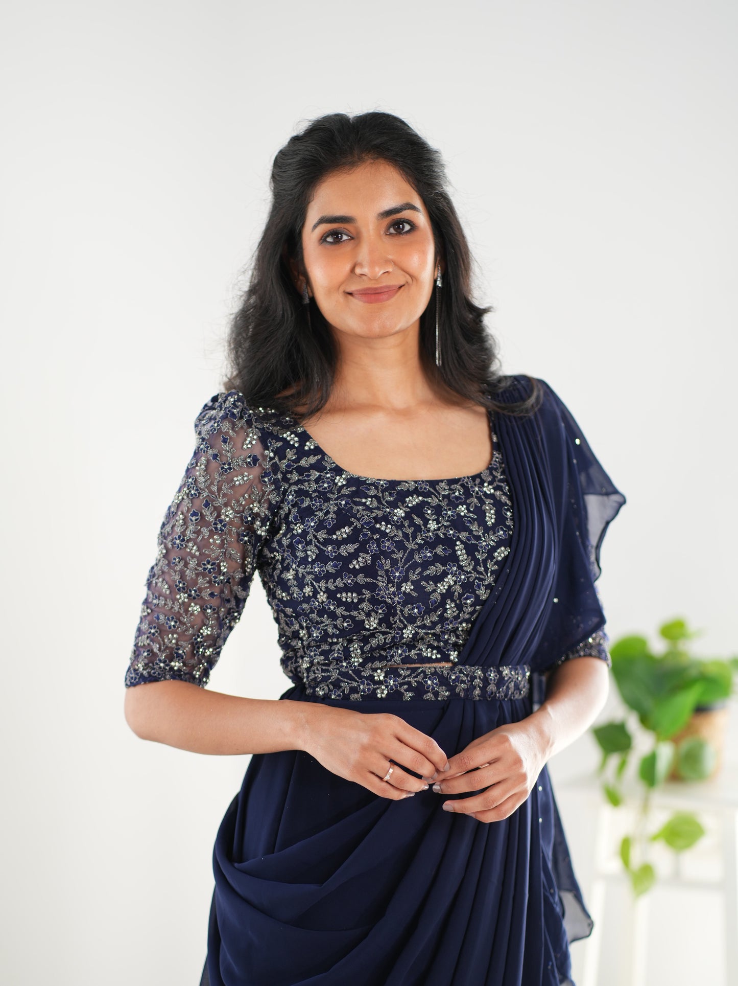 Navy blue layered choli set