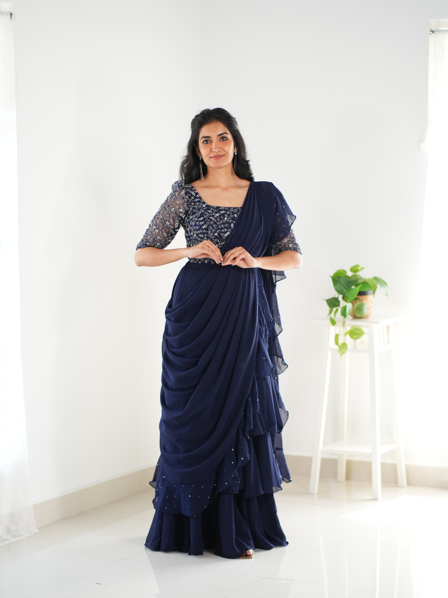 Navy blue layered choli set