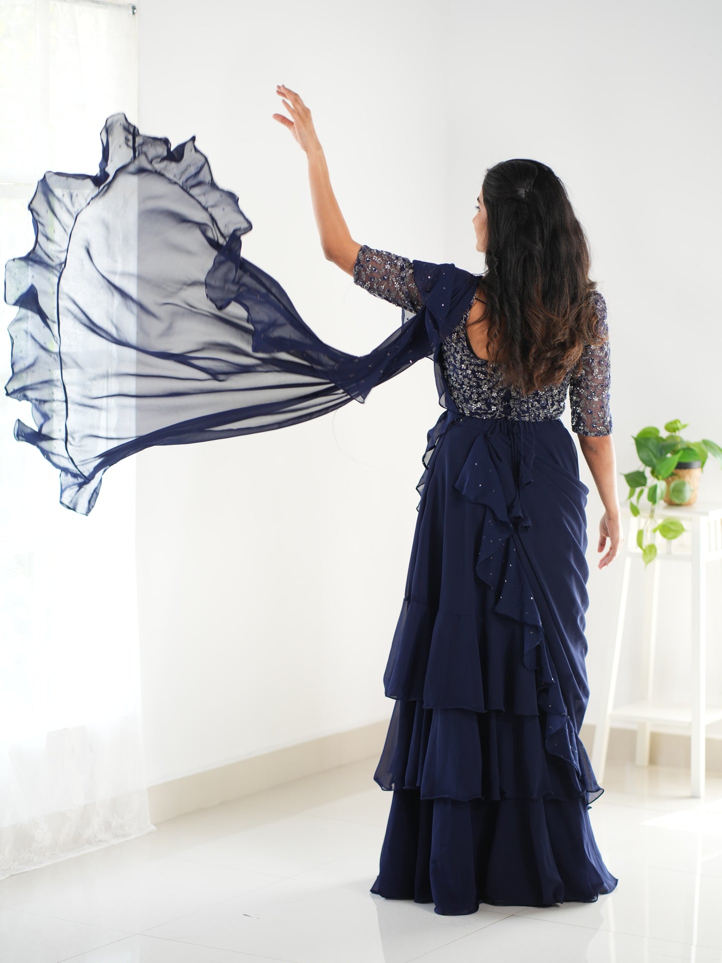 Navy blue layered choli set