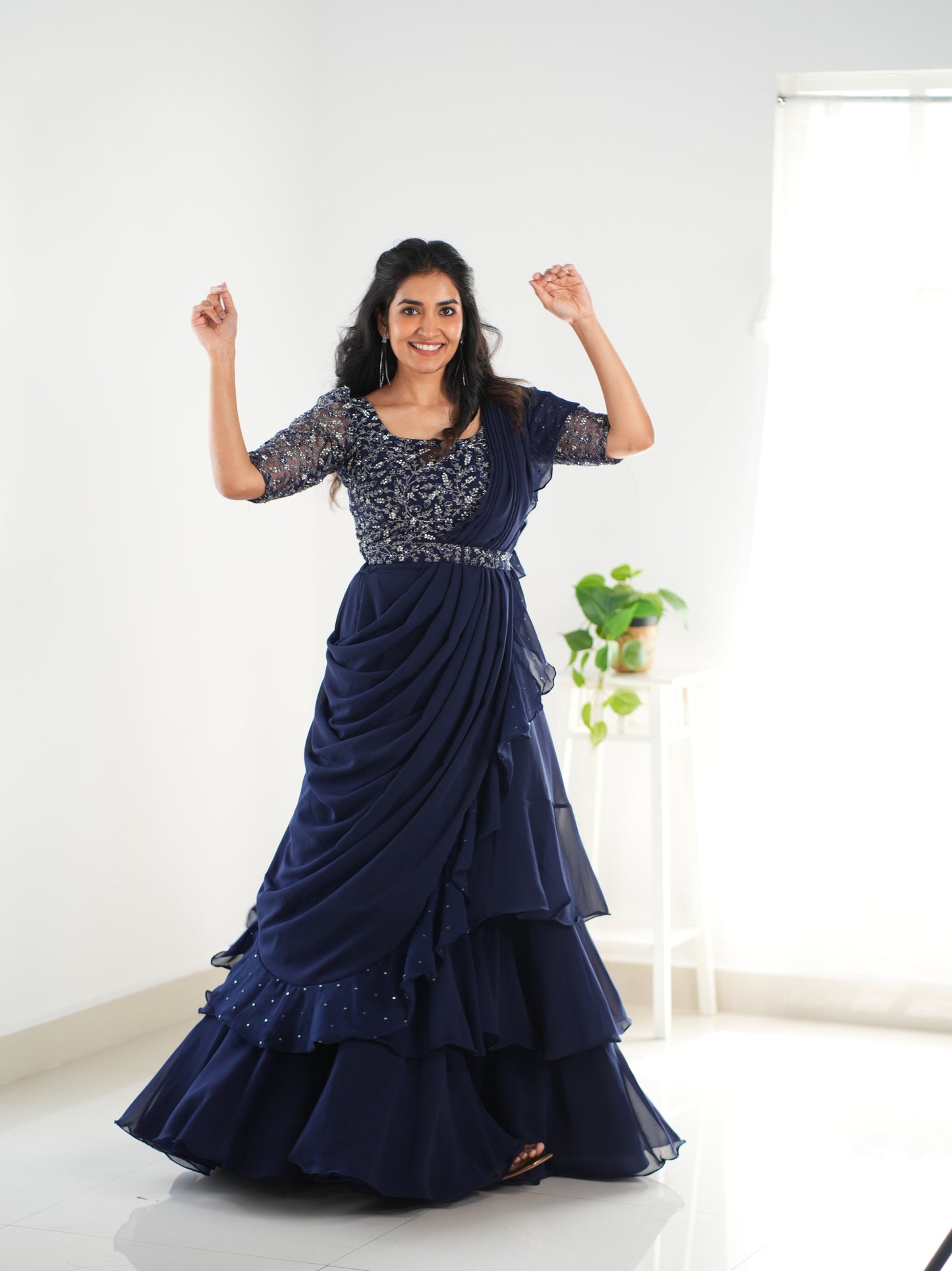 Navy blue layered choli set